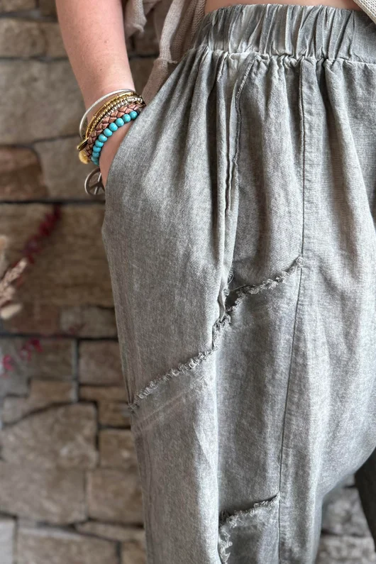 Rustic Nature Linen Blend Barrel Pant Washed Walnut